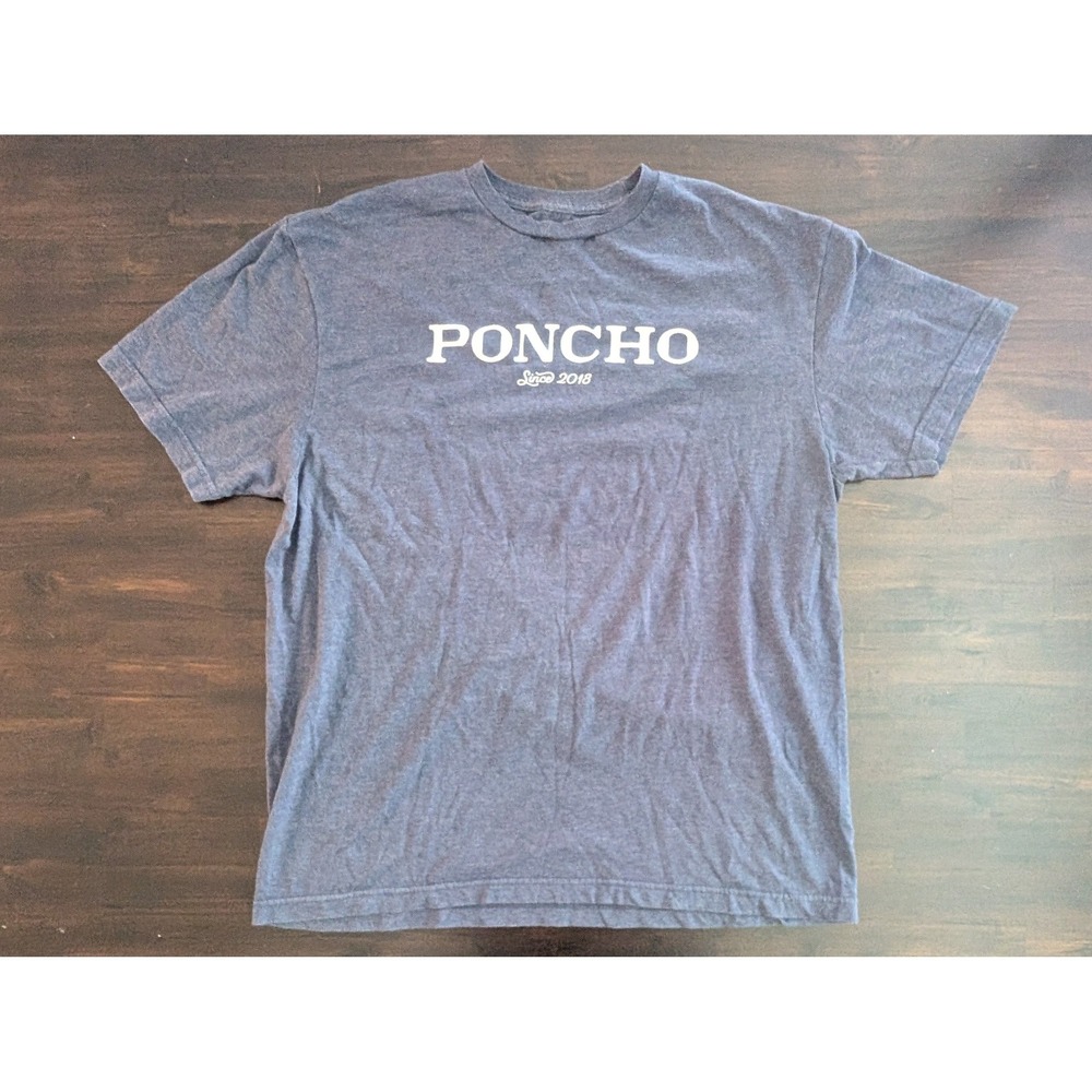 Poncho Outdoors Mens Graphic T-Shirt Blue Heather 2018 Logo Tee Large